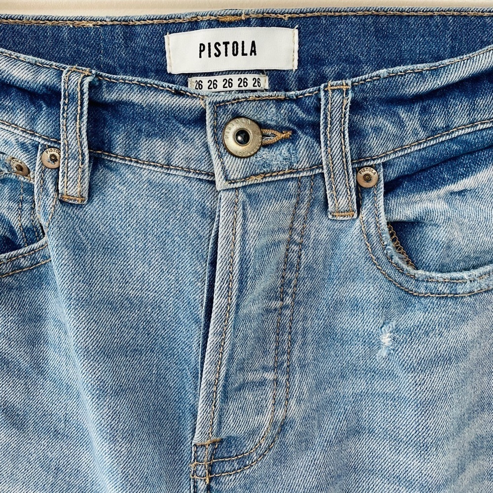 PISTOLA Charlie Straight Leg Zip Jean in “Utopia” w/ Frayed Raw Hems, Size 26 - Picture 6 of 10